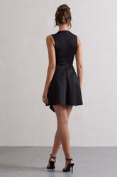 Black Sleeveless Draped Hem Mini Dress